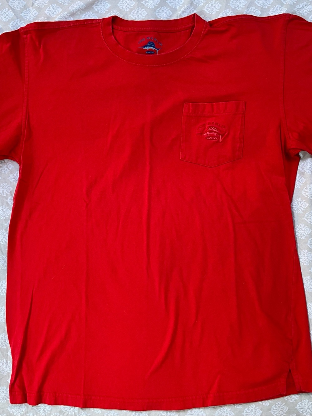 Joe Marlin Unwind Mens 2XLT Tall Red Pocket T-Shirt Embroidered Sailfish Cotton